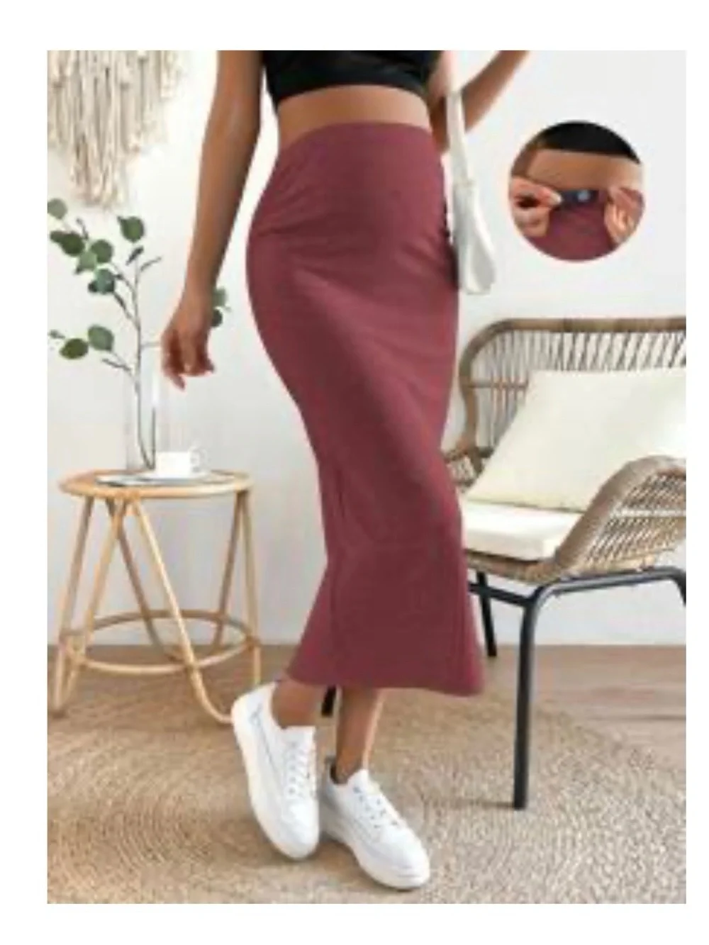 Maternity Ribbed Skirt in Dusty Rose